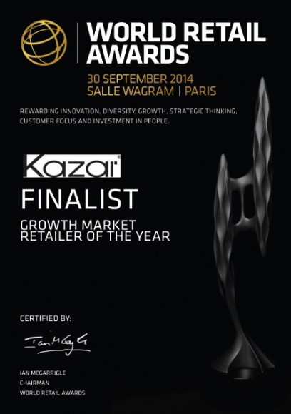 Kazar w finale World Retail Awards BIZNES, Firma - Marka Kazar została nominowana do prestiżowego finału World Retail Awards w kategorii Growth Market Retailer of the Year.